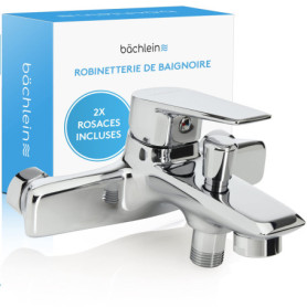 Bächlein Mitigeur Universel de Baignoire Chromé - Set Complet de Mitigeur de Baignoire avec Tous les Accessoires, Mitigeur Monoc