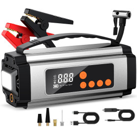 Onherm 7-in-1 Booster Batterie Voiture avec Gonfleur 150PSI, 2000A Demarreur Batterie Voiture pour Jusqu’à 8L Gaz ou 5L Diesel, 