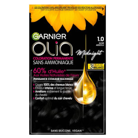 Garnier Coloration Permanente - Sans Ammoniaque - Aux Huiles Naturelles de Fleurs - Noir Absolu (1.0) - Olia