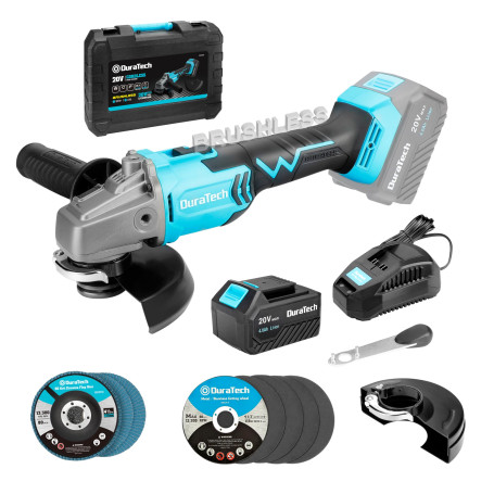 DURATECH Meuleuse d'Angle sans Fil 20V，Ø125mm，8500tr/min，Meuleuse Angulaire sans Balais avec Batterie 4,0Ah，Disqueuse Angulaire 