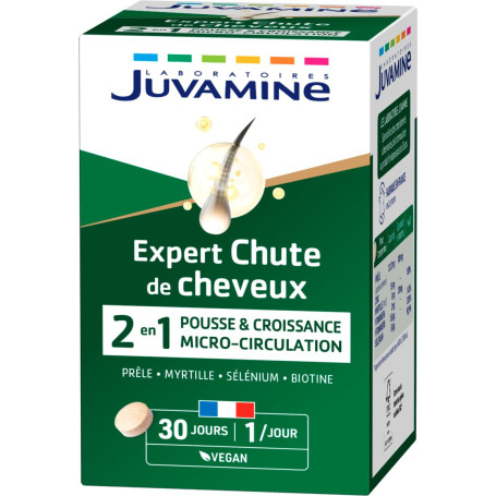 JUVAMINE - Chute de Cheveux : Pousse + Croissance - 6 Actifs Beauté dont Zinc et Biotine - Favorise la Croissance et la Résistan