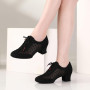 Uonpie Chaussures de Danse Latine Salsa D'entraînement pour Femmes Bout Fermé Talon Bas Lacets Chaussures de Danse de Salon