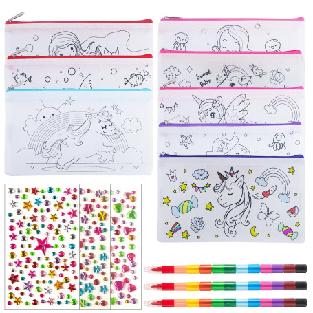 ZIGefofo 12 Pièces Pochette en Tissu Zippée Enfant Bricolage DIY Personnalisable Trousse de Maquillage en Toile Trousses à Crayo