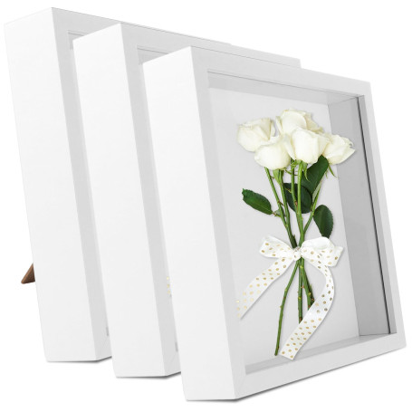 CYEER Lot de 3 Cadres Vitrine 20x20 cm – Cadre Objet 3D avec 3 cm de Profondeur à Remplir – Boîte à Souvenirs Blanche pour Fleur