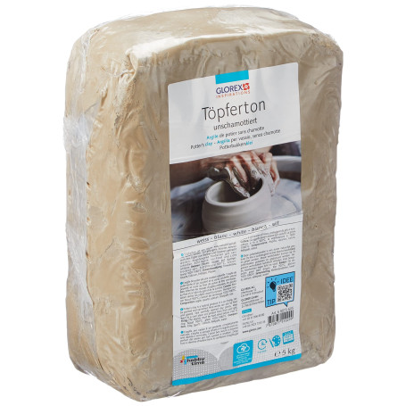 Glorex 6 8073 605 – Argile de poterie non réfractée, 5 kg en blanc, souple et facile à travailler, sans composants réfractaires,