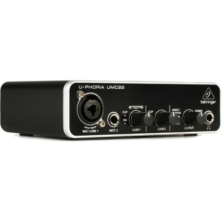 Behringer UMC22 2x2 USB Audio Interface, 48 kHz, with MIDAS-Designed Mic Preamplifier for Microphones and Instruments