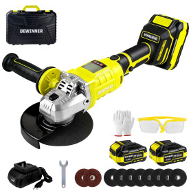DEWINNER Meuleuse d'angle sans fil 20V,Ø125 mm,8500 tr/min, Avec Rotation 90°Gauche/Droite,3 Vitesses,Meuleuse augulaire sans ba