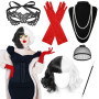 ENCOUN Perruque Courte Noire Blanche, Années 1970 Accessoires, Cruella Costume, Cosplay 70s, avec Dentelle Masque, pour Hallowee