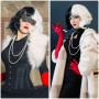 ENCOUN Perruque Courte Noire Blanche, Années 1970 Accessoires, Cruella Costume, Cosplay 70s, avec Dentelle Masque, pour Hallowee