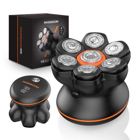 Maxgroom 7D Rasoir Tete Chauve Homme,Tondeuse Crane Chauve Sec&Huimide,IPX6 Etanche,USB-C 90 Minutes Autonomie, Rasoir Tête,Cade