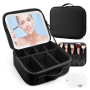 OSDUE Trousse de Maquillage avec Miroir Lumière,Trousse de Maquillage de Voyage 3 Couleurs LED Trousse avec Séparateurs Réglable