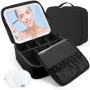 OSDUE Trousse de Maquillage avec Miroir Lumière,Trousse de Maquillage de Voyage 3 Couleurs LED Trousse avec Séparateurs Réglable