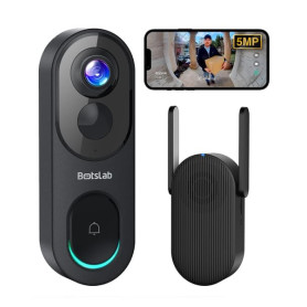 BOTSLAB 5MP Sonnette sans Fil avec Caméra, Vue tête-Pieds 1:1, Détection de Personnes/PIR, Pas de Frais mensuels, Audio bidirect