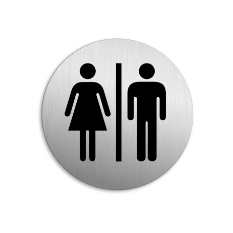 Plaque de Porte - WC Toilettes Hommes Femmes Ø 75 mm Signalétique Aluminium brossé (Argent)
