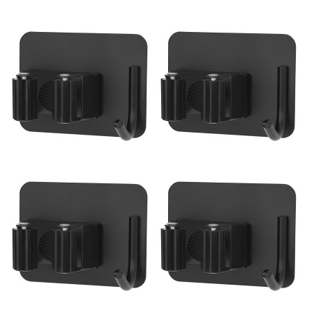 MaoXinTek Porte Balais Mural Inoxydable Adhésif Mop Support avec Crochets pour Cuisine Jardin Balcon Garage 4Pcs Noir