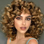 PORSMEER Perruque Afro Femme Naturelle Courte avec Frange Perruque de cheveux bouclés,Couleur marron et blond frisée fibre synth