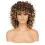 PORSMEER Perruque Afro Femme Naturelle Courte avec Frange Perruque de cheveux bouclés,Couleur marron et blond frisée fibre synth