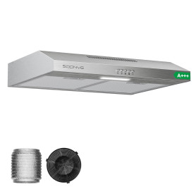 Soonye Hotte Aspirante 60cm Classe A+++, Hotte Cuisine,220 m³/h,Moteur sans balais,Évacuation ou Recyclage,Filtre au Charbon Inc