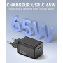 2PCS Chargeur USB C 65W, Charge Rapide PD3.0 PPS, GaN II avec Câble Tressé 2M, Compatible pour MacBook Pro/Air, pour Samsung Gal