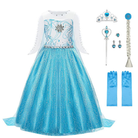 URAQT Elsa Déguisement, Robe Filles Costume, Costume Petites Filles Princesse Elsa Déguisement, Costume et Accessoires Noël Hall