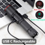 Alonefire SV96 RGBW 4 Couleurs Multicolore LED Lampe Torche Rechargeable USB C Blanc Vert Lumière Bleue, Lampe de Poche Rouge St