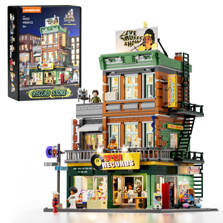 LUMIBRICKS Magasin de Disques Éclairé - Kit de Construction Modular Multi-Forme Street Fusion City Town Audio Shop 1980 Pièces p