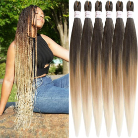 X-Tress Rajout Cheveux Tressés 6 Paquets Pré-étirés Tresses Ombre 26 Pouces Kanekalon Easy Braids Meches Cheveux pour Tresses Af
