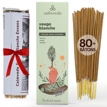Calmveda Lot de 80 bâtons d'encens à la sauge blanche pour le nettoyage – Sans charbon de bois, fabriqués à partir de fleurs rec