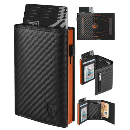 TEEHON Portefeuille Homme en Fibre de Carbone, Magnétique Porte Carte avec Blocage RFID, Porte Feuille pour Homme avec Compartim