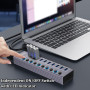 Tccmebius Hub USB Alimenté à 10 Ports Aluminium USB 3.0 Data Hub avec Interrupteur Séparé LED, Adaptateur d'alimentation 12V/3A,