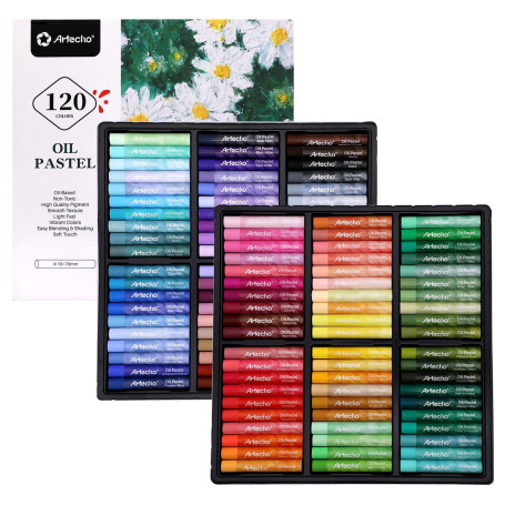 Artecho Lot de 120 pastels à l'huile doux pour peinture artistique, dessin, mélange, crayons à l'huile, fournitures d'art pour a