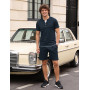 Jahetuul Pyjama Homme Court en Coton Été Ensemble de Pyjama à Col en V avec Boutons Décoratifs T-Shirt Uni et Short Uni avec Poc