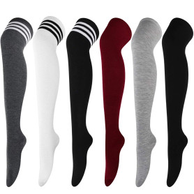 DRESHOW 6 Paires Chaussettes Hautes Montantes Chaussettes de Genoux Longues Cuisse Chaussettes Dessus du Genou Haut Bas de Démar