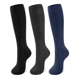 CLOSEMATE 3 Paires Chaussettes Hautes Femme 35-38 39-42 en 80% Coton Doux en Blanc Noir Gris Bleu Respirantes Élastiques pour Sp
