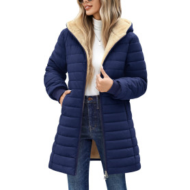 Tuopuda Manteau Femme Hiver Matelassée Veste Polaire Chaud Parkas Blouson Zippée à Capuche mi Longue Coat Outercoat Slim Fit Cas