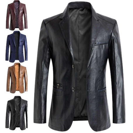 GAGFDA Veste blazer en cuir d'agneau pour homme, coupe classique, doublure boutonnée, style moto avec plusieurs poches