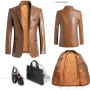 GAGFDA Veste blazer en cuir d'agneau pour homme, coupe classique, doublure boutonnée, style moto avec plusieurs poches