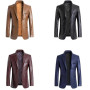GAGFDA Veste blazer en cuir d'agneau pour homme, coupe classique, doublure boutonnée, style moto avec plusieurs poches