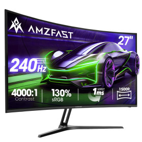 Amzfast Ecran PC Gamer Incurvé 27 Pouces - 240Hz, FHD 1920x1080, 1ms MPRT, sRGB 130%, Anti-Lumière Bleue, HDR, Adaptive Sync, HD