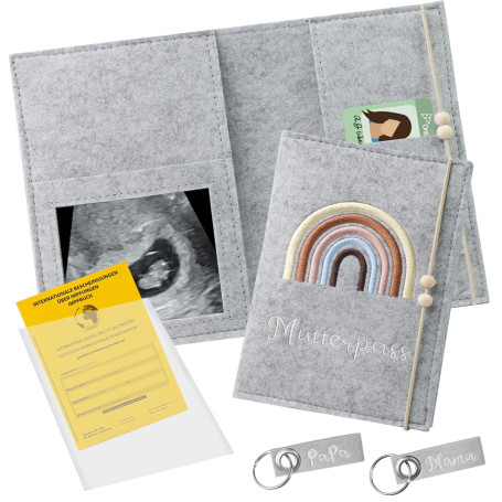 Feutre Housse Protection Passeport Mère, Pochette pour Journal de Grossesse avec 2 Porte-Clés, 1 Pochette de Protection pour Car
