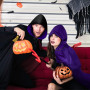 AOOWU Cape à Capuchon Noire Violet Déguisement, Cape à Capuche Double Face pour Halloween, Déguisement de Sorcière, Adulte Costu
