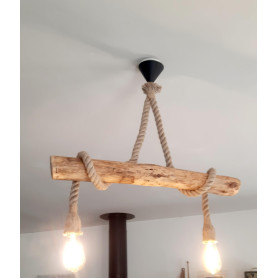 Solenzo - Lustre suspension ATLANTIQUE en bois naturel flotté 2 ampoules - style bord de mer - E27