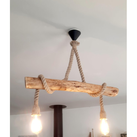 Solenzo - Lustre suspension ATLANTIQUE en bois naturel flotté 2 ampoules - style bord de mer - E27
