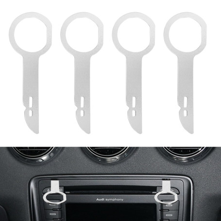 flintronic Autoradio Adaptateur Demontage, 4pcs Clé Extraction Autoradio, Outils de Démontage Autoradio en Acier Inoxydable pour
