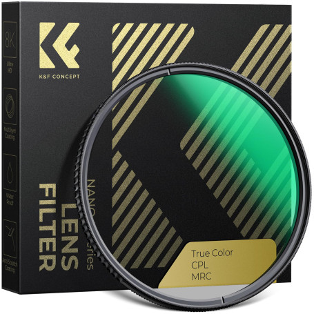 K&F CONCEPT Ø52mm Filtre Polarisant CPL True Color HD Nano-revêtement de 28 Couches Étanche Supprime Les Reflets pour Objectif A