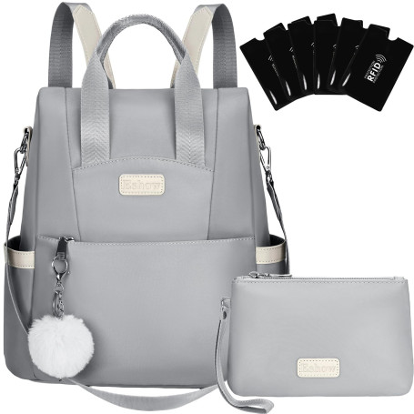 Eshow Sac a Dos Femme Antivol, Sacs à Main Portés Dos Elégant Léger, Petit Sac Bandoulière avec Étui anti RFID & Pochette pour V