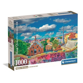 Clementoni - Puzzle pour Adultes 1000 Pièces, HQC Park Güell, Barcelona Compact Box, Fabriqué en Italie, 39954