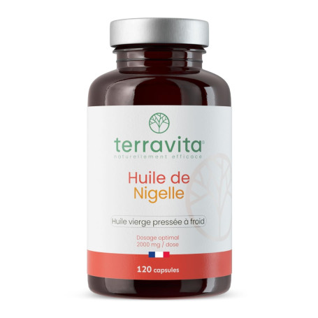 Huile de NIGELLE | 2000 mg d’Huile de Cumin Noir Vierge | 120 Capsules de 500 mg avec Vitamine E | Première Pression à Froid | P