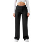 Friptspyg Pantalon Femme Taille Haute Large Bouton Jambe Droite Casual Travail Stretch de Yoga avec Poches