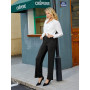 Friptspyg Pantalon Femme Taille Haute Large Bouton Jambe Droite Casual Travail Stretch de Yoga avec Poches
